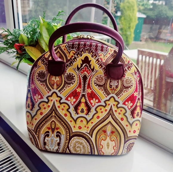 TED BAKER Paisley Print Beauty Vanity Travel Bag Make Up Yellow Purple Large NEW - Picture 2 of 12